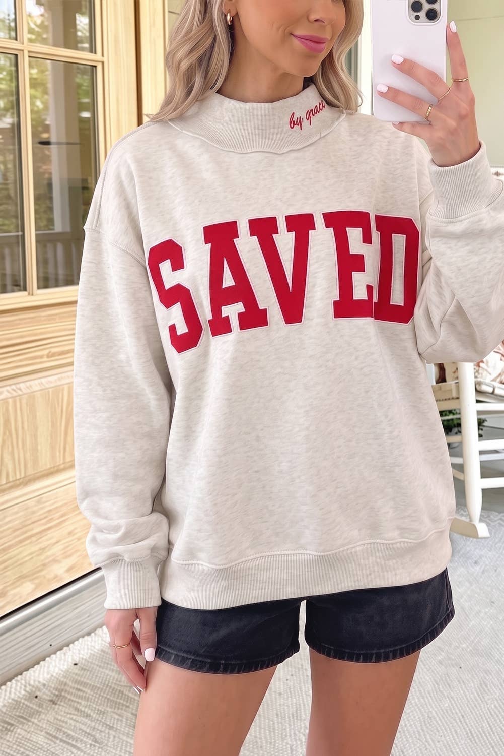 Saved By Grace Mock Neck Sweatshirt