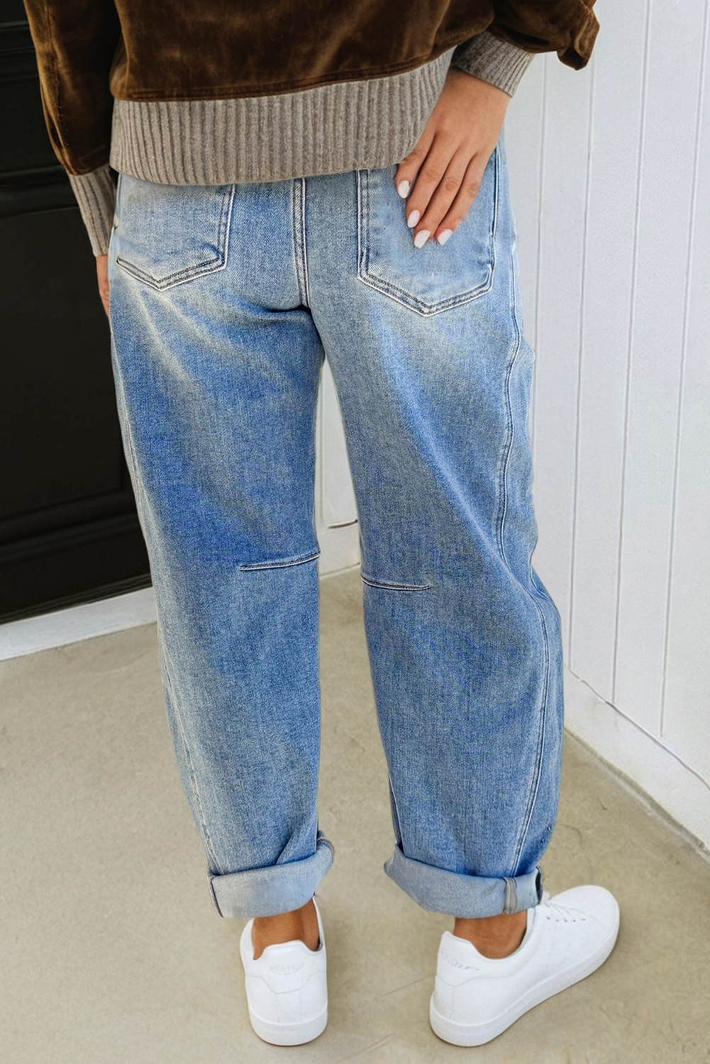 Multi Seam Detail Barrel Jeans