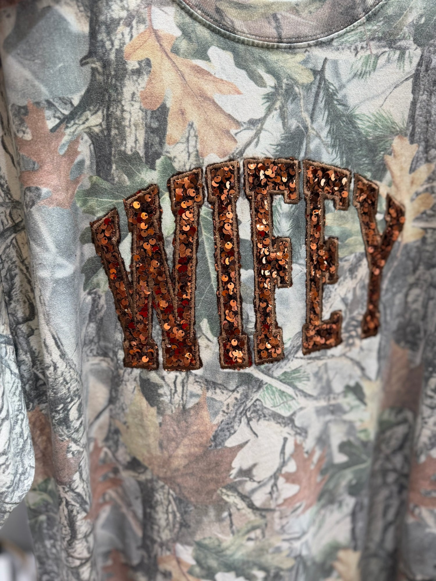 Vintage Camo Wifey Sequins Tee