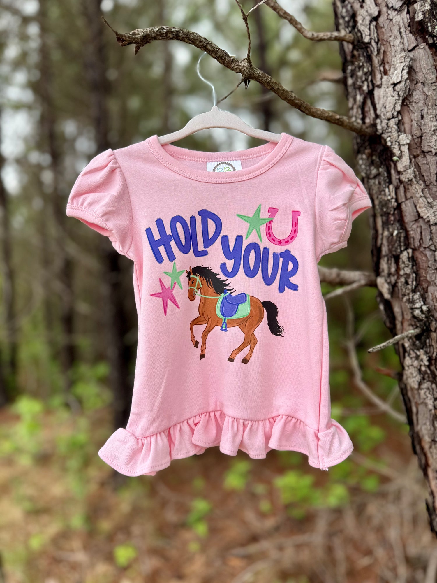 Girls Hold Your Horses Ruffle Tee