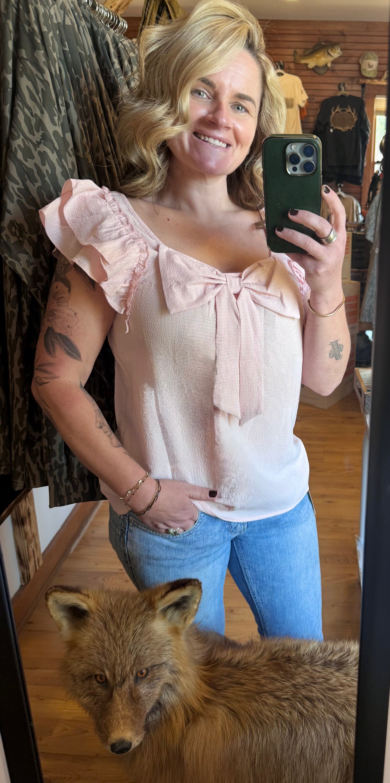 Pink Bow Knot Butterfly Sleeve Top