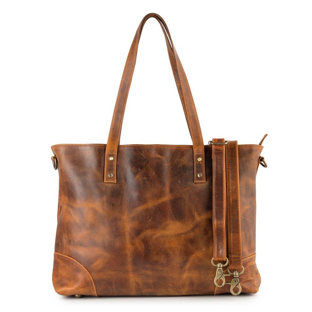 Women's Leather Tote Bag - Rustic Tan