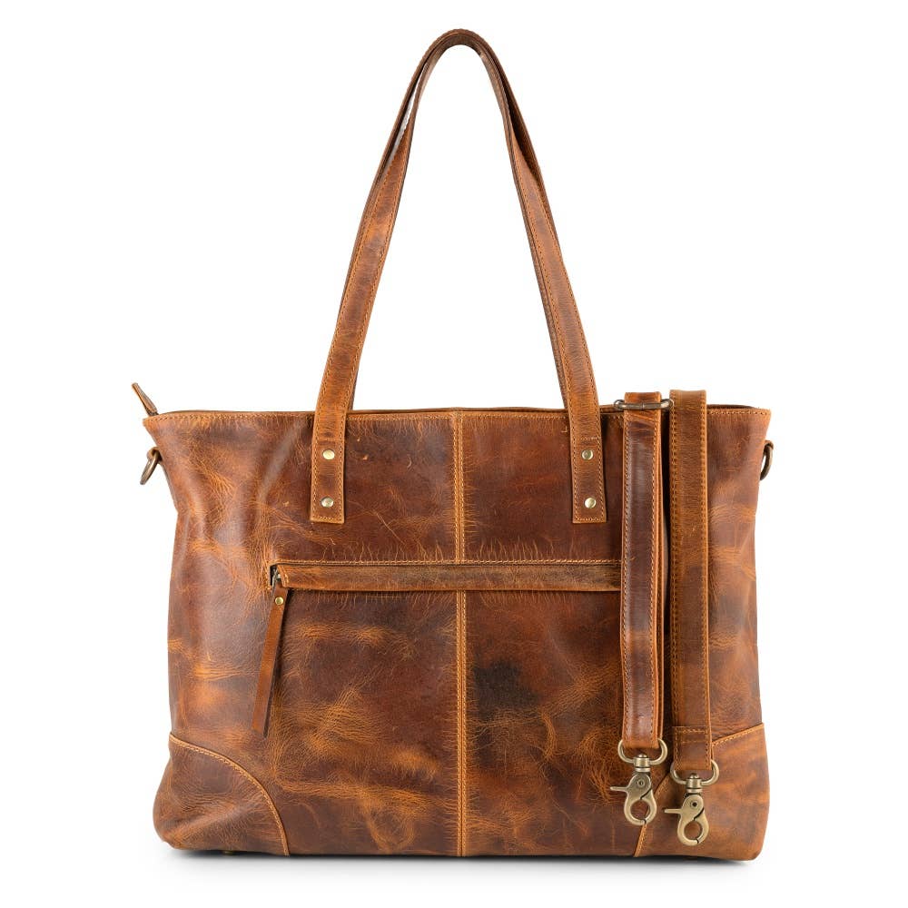Women's Leather Tote Bag - Rustic Tan