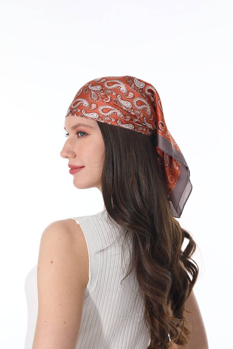 Vintage Paisley Satin Square Scarf Multi-use Neck Bandana