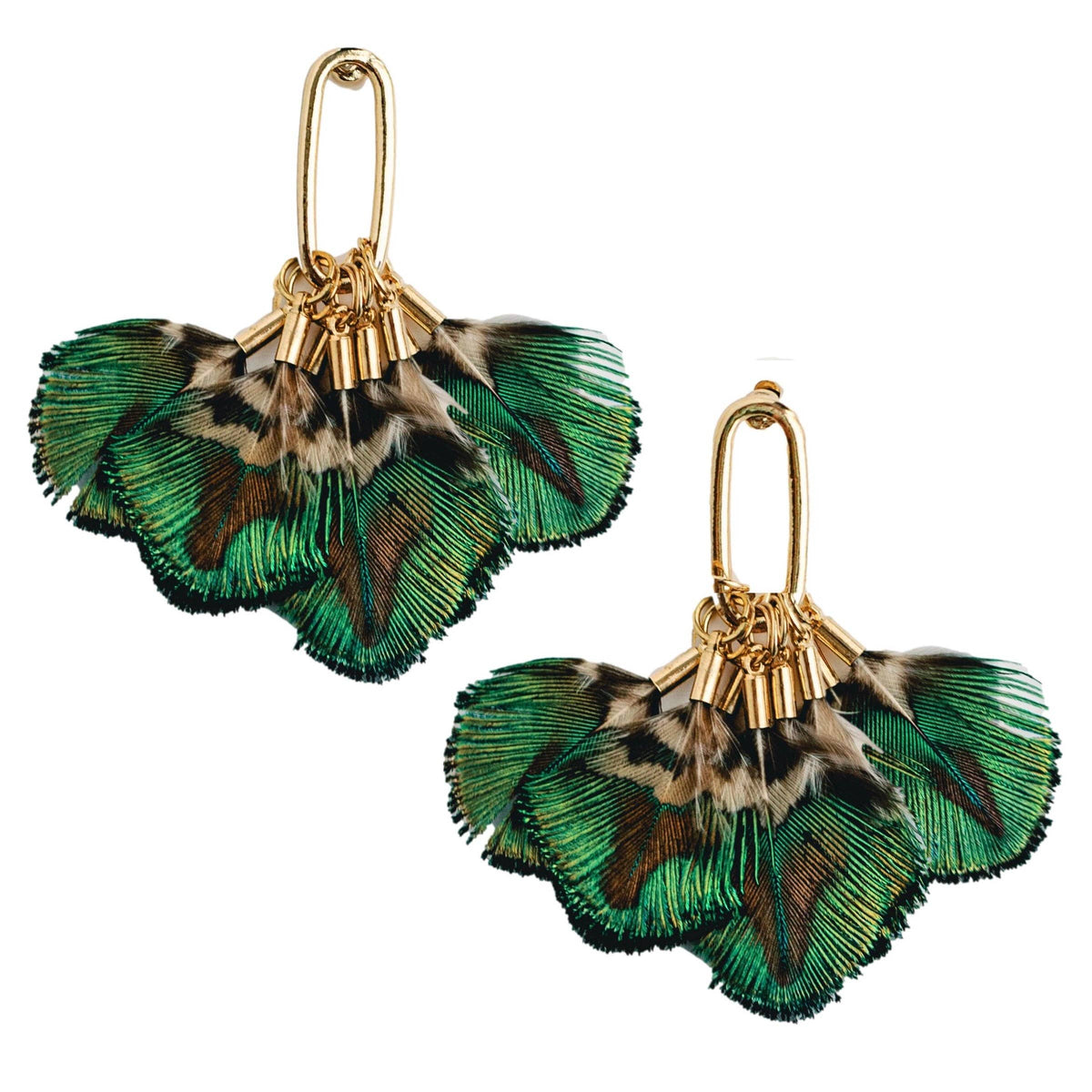 Mallard Fall Feather Tassel Statement Earrings