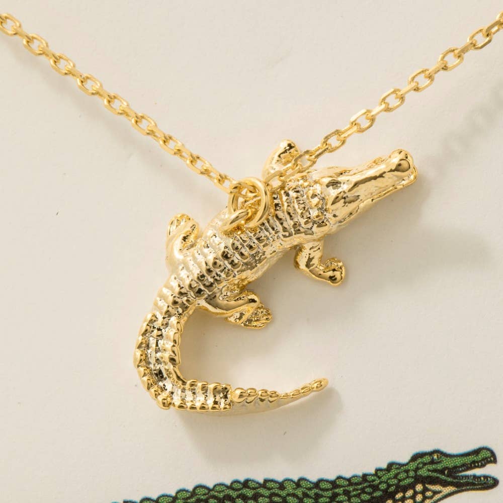 Gold Dipped Alligator Pendant Necklace