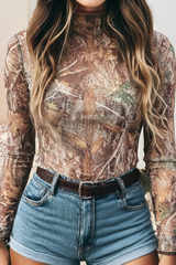 CamoSlim Fit Mesh Long Sleeve Mock Neck Top