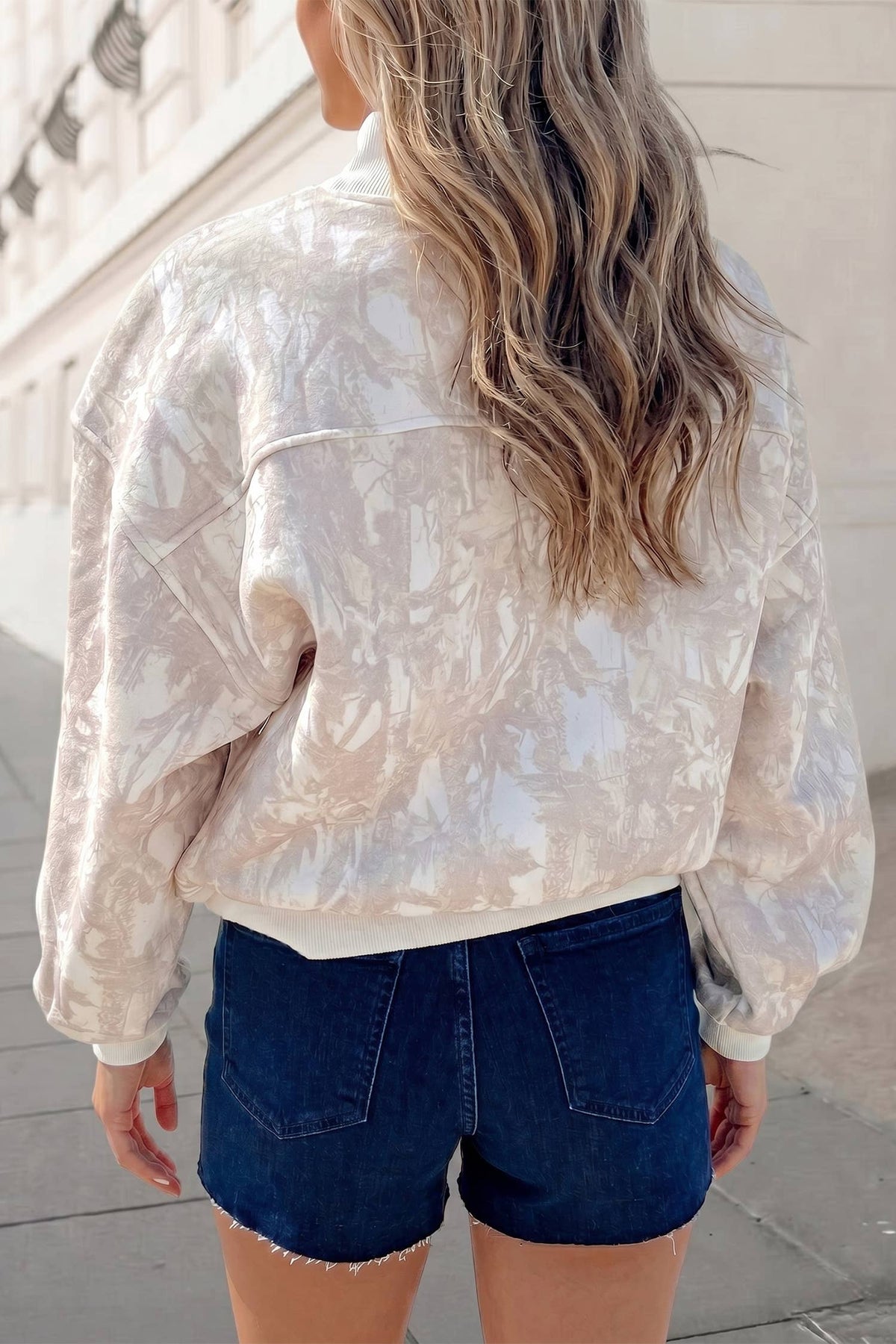 Camo Print Quarter Zip Long Sleeve Sweatshirt