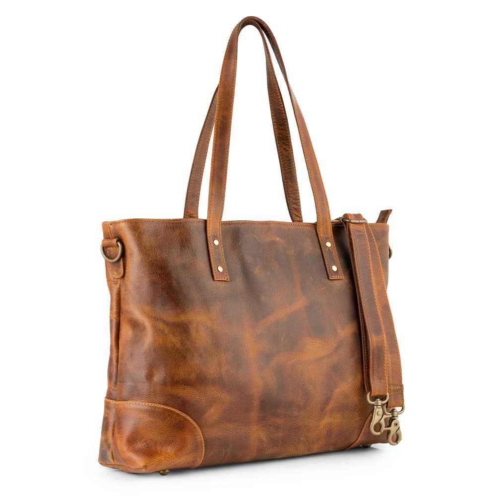 Women's Leather Tote Bag - Rustic Tan