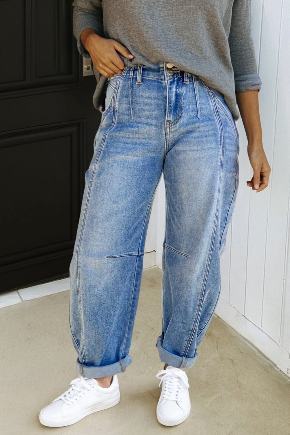 Multi Seam Detail Barrel Jeans