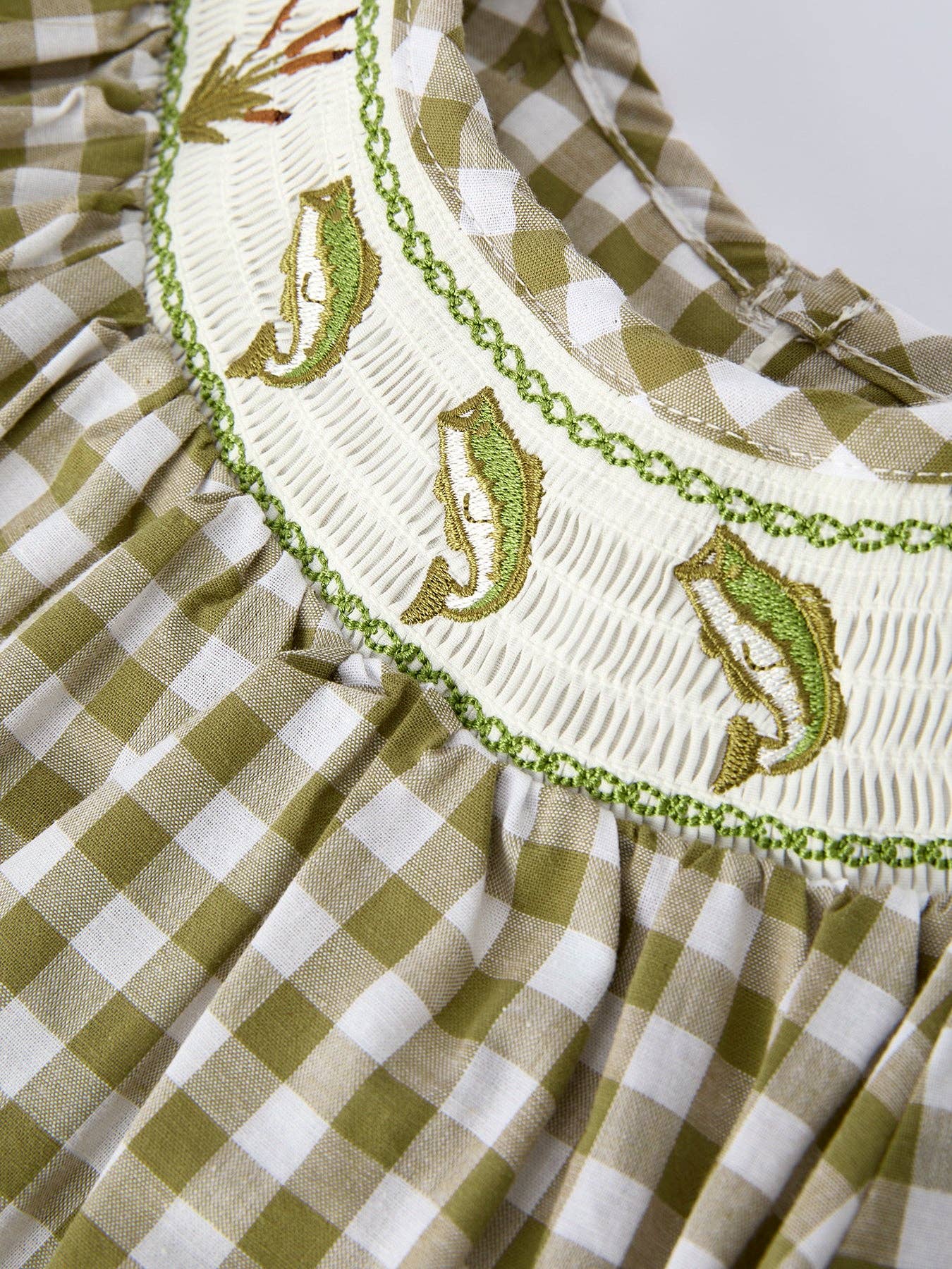 Green Fish Embroidered Smocked Dress