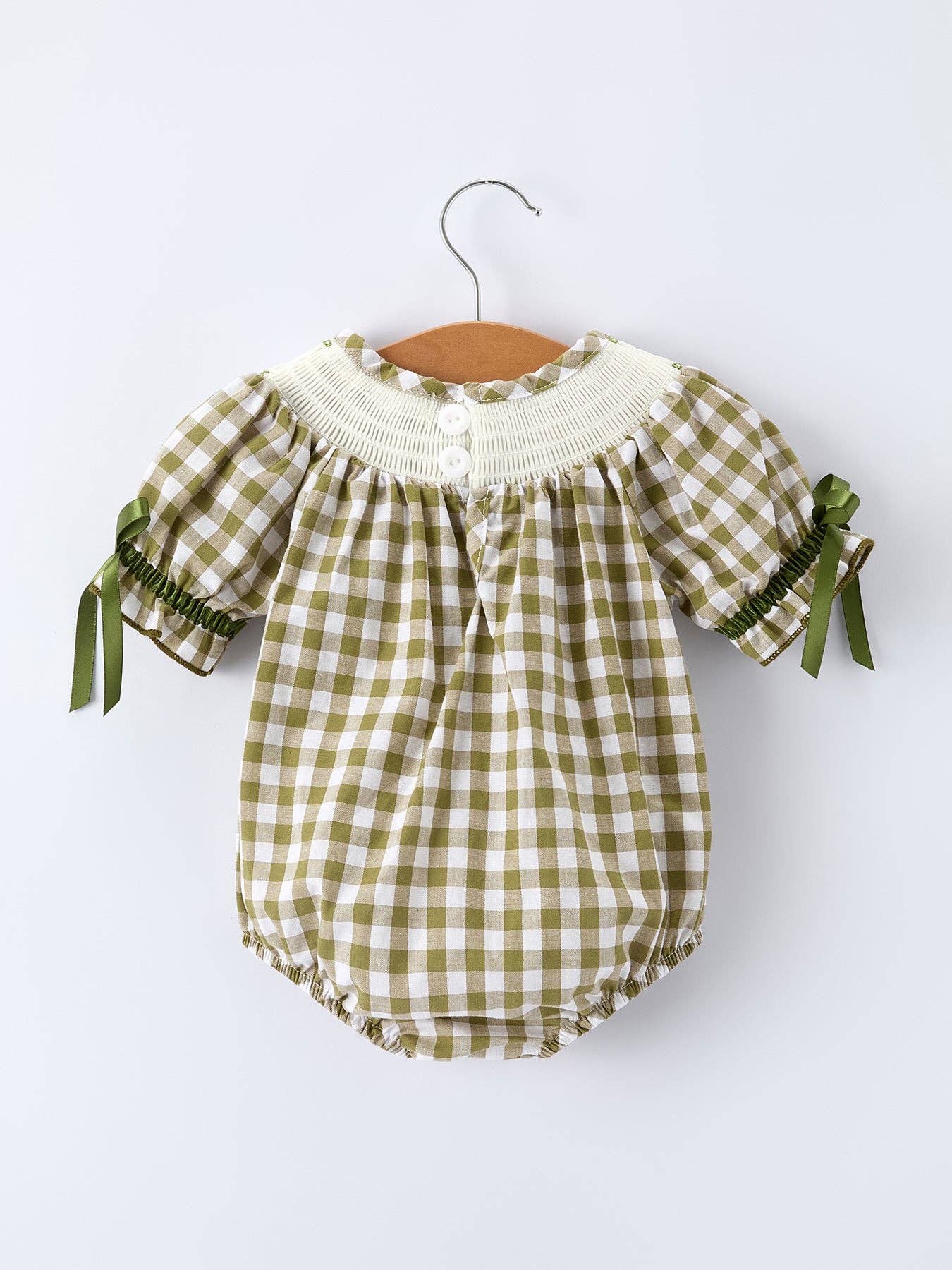 Green Plaid Fish Smocked Romper