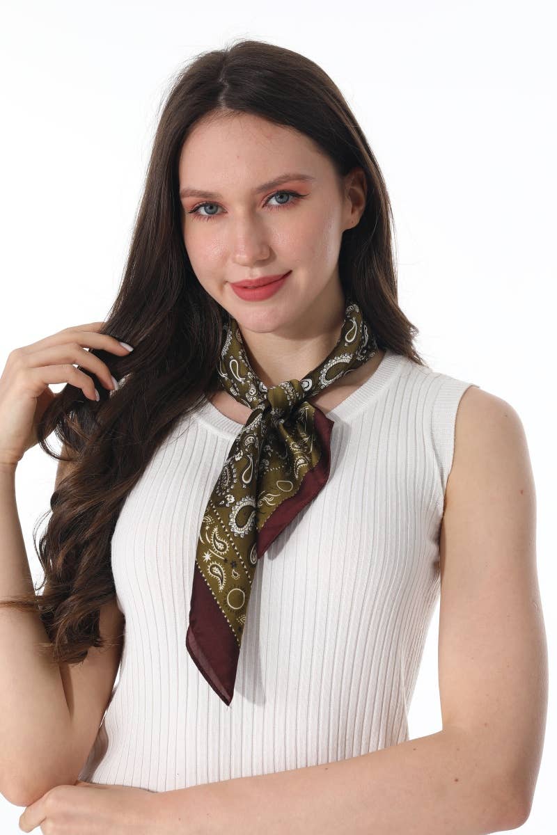 Vintage Paisley Satin Square Scarf Multi-use Neck Bandana