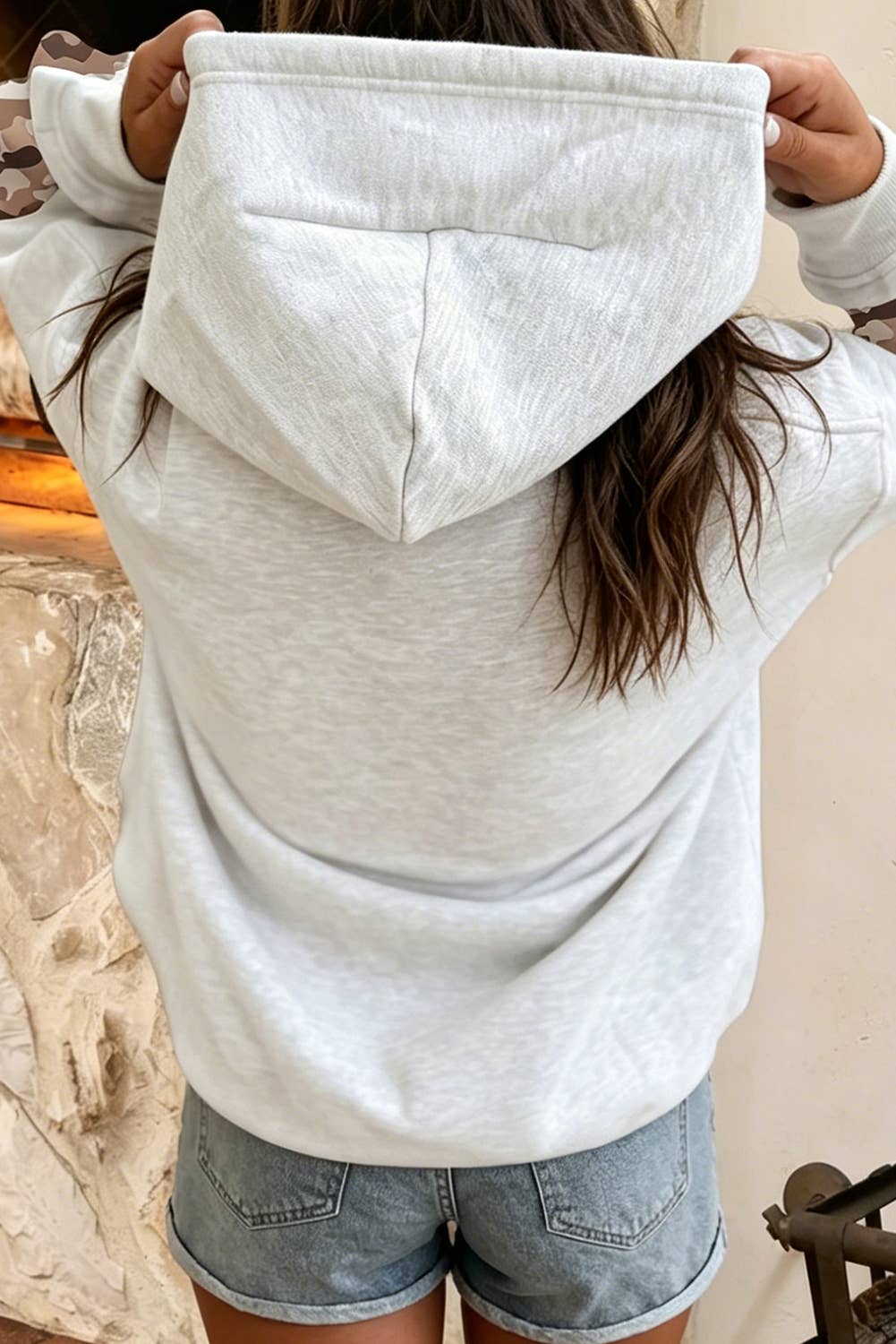 Western Patchwork Camo Hoodie Long Sleeve Sweatshirt