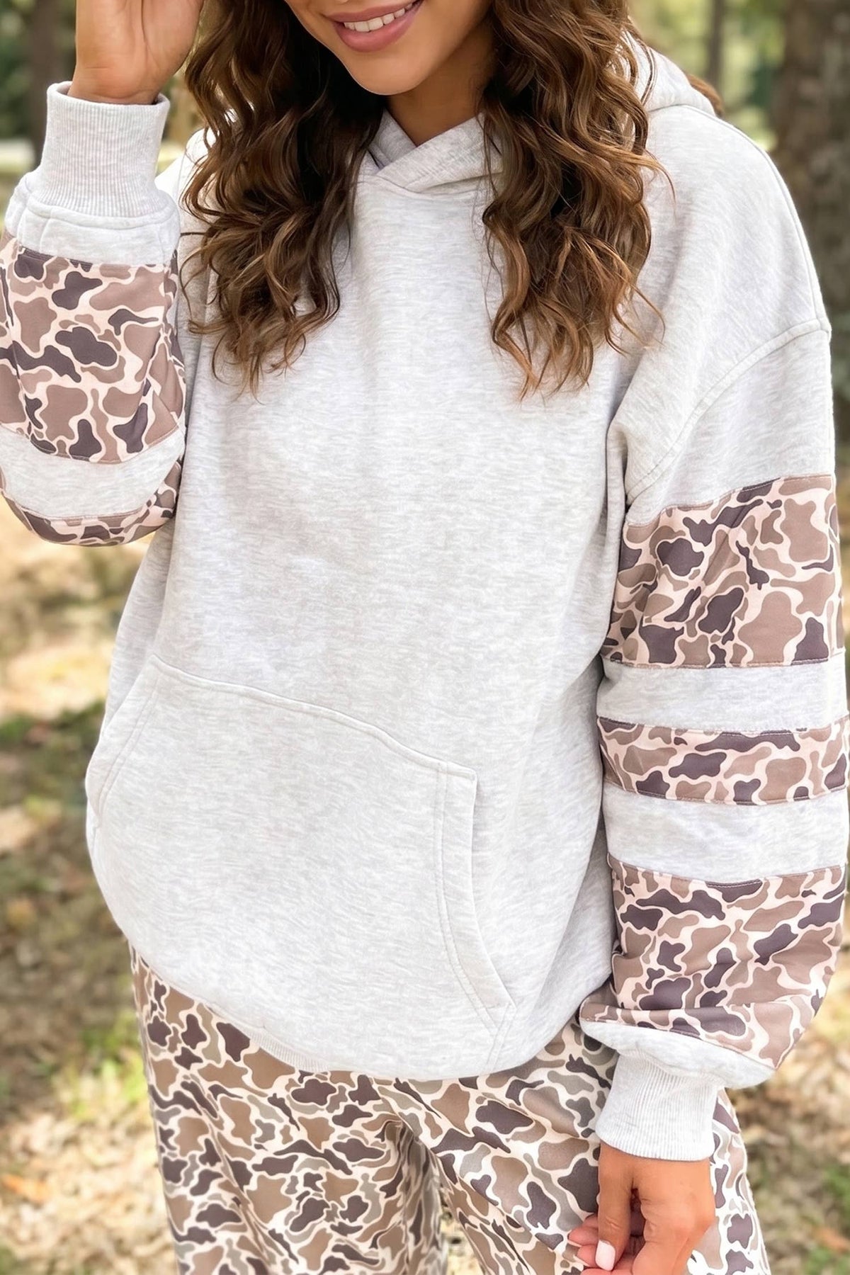 Western Patchwork Camo Hoodie Long Sleeve Sweatshirt