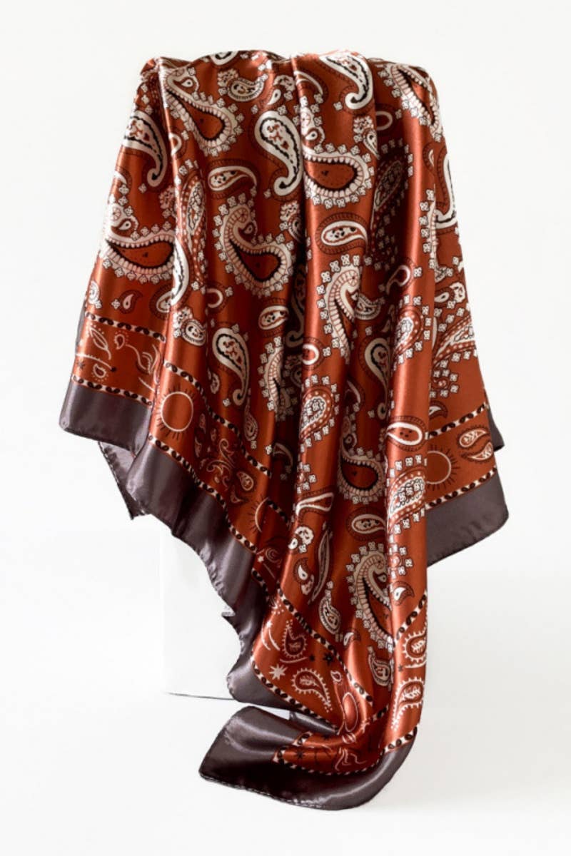 Vintage Paisley Satin Square Scarf Multi-use Neck Bandana