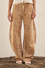 Bambi Deer Print Wide Leg Denim Pants