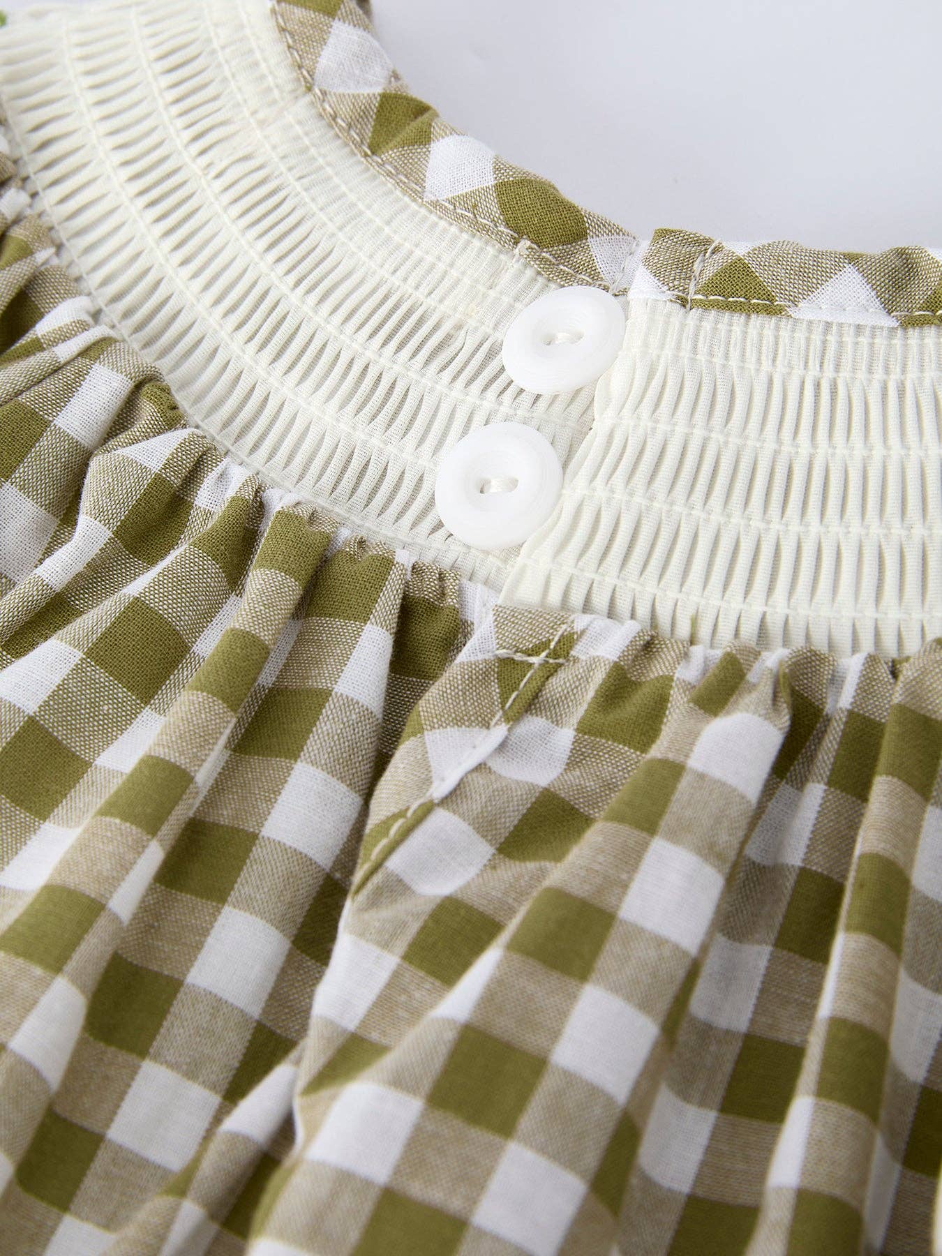 Green Plaid Fish Smocked Romper