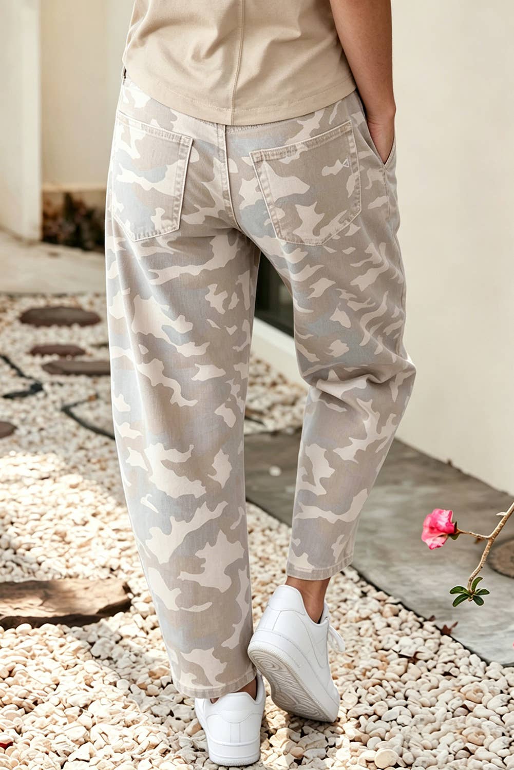 Camo Rivet Detail Ankle-Length Harem Jeans