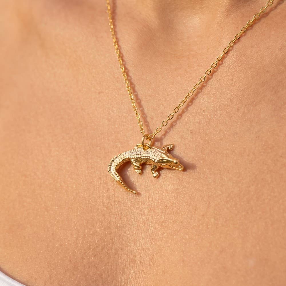 Gold Dipped Alligator Pendant Necklace