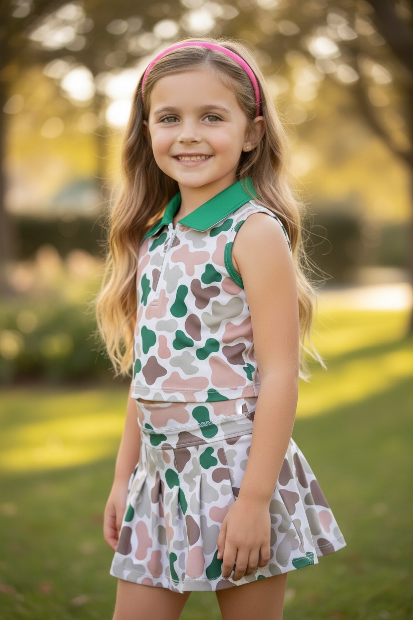 Girl's Camo Top and Skirt Set
