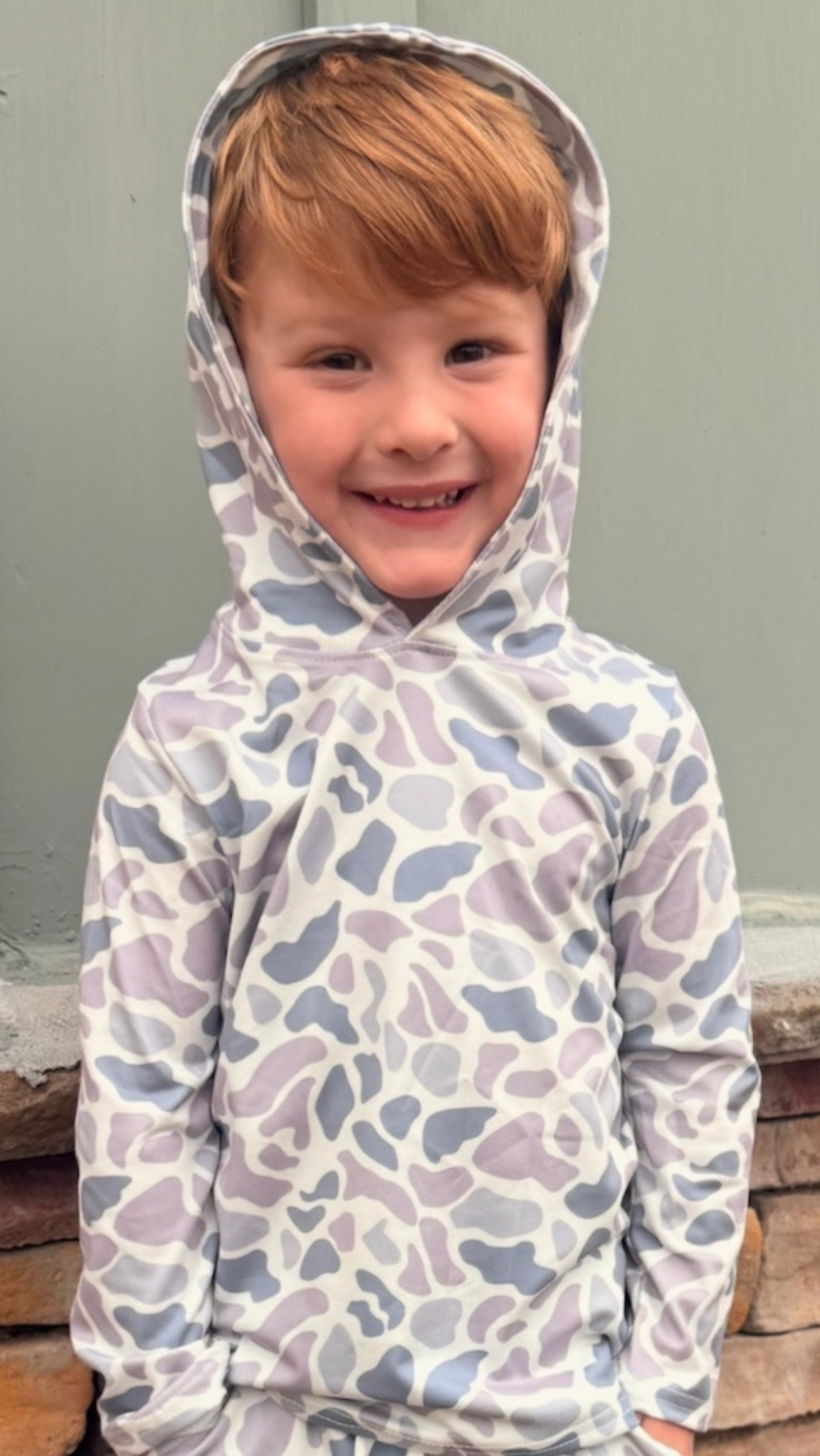 Youth Gray Camo Long Sleeve Hooded Top