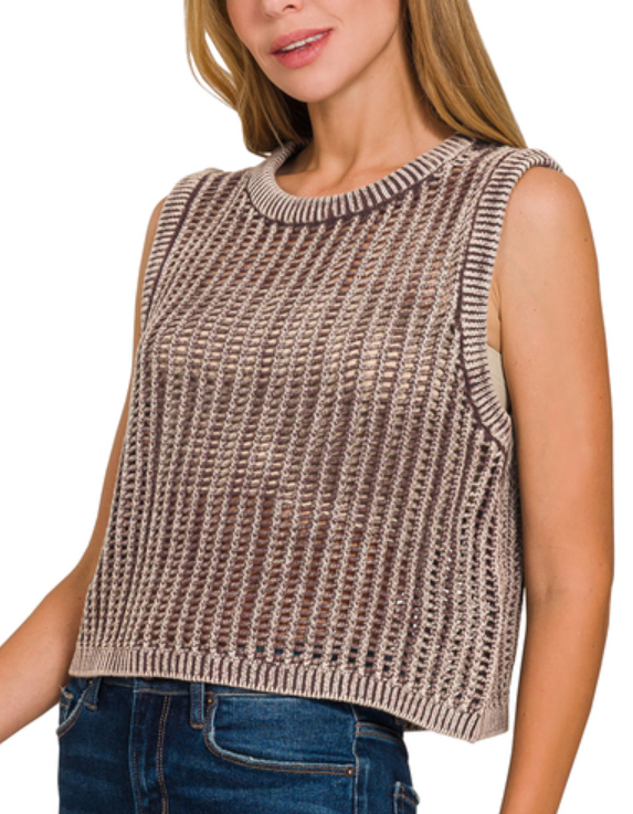 Acid Washed Fishnet Sweater Vest
