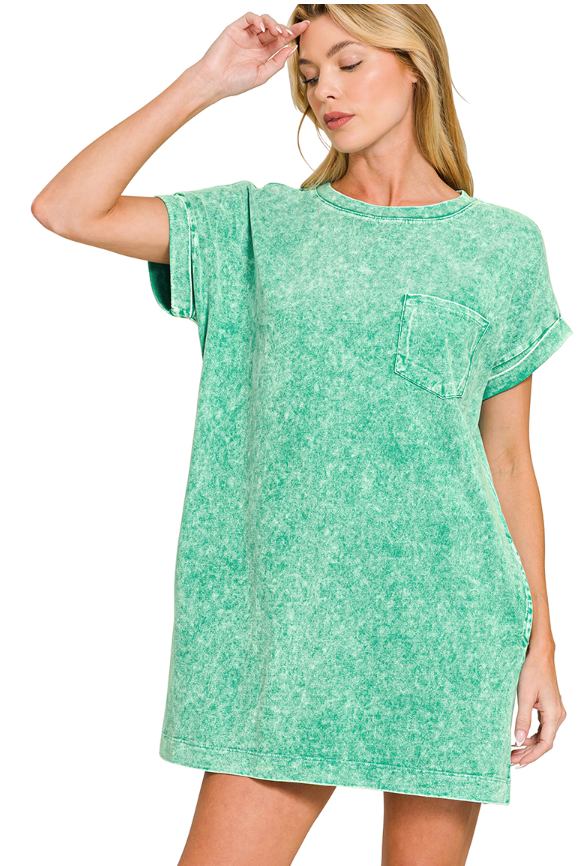 Washed Cotton T-Shirt Dress with Pockets
