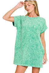 Washed Cotton T-Shirt Dress with Pockets