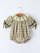 Green Plaid Fish Smocked Romper