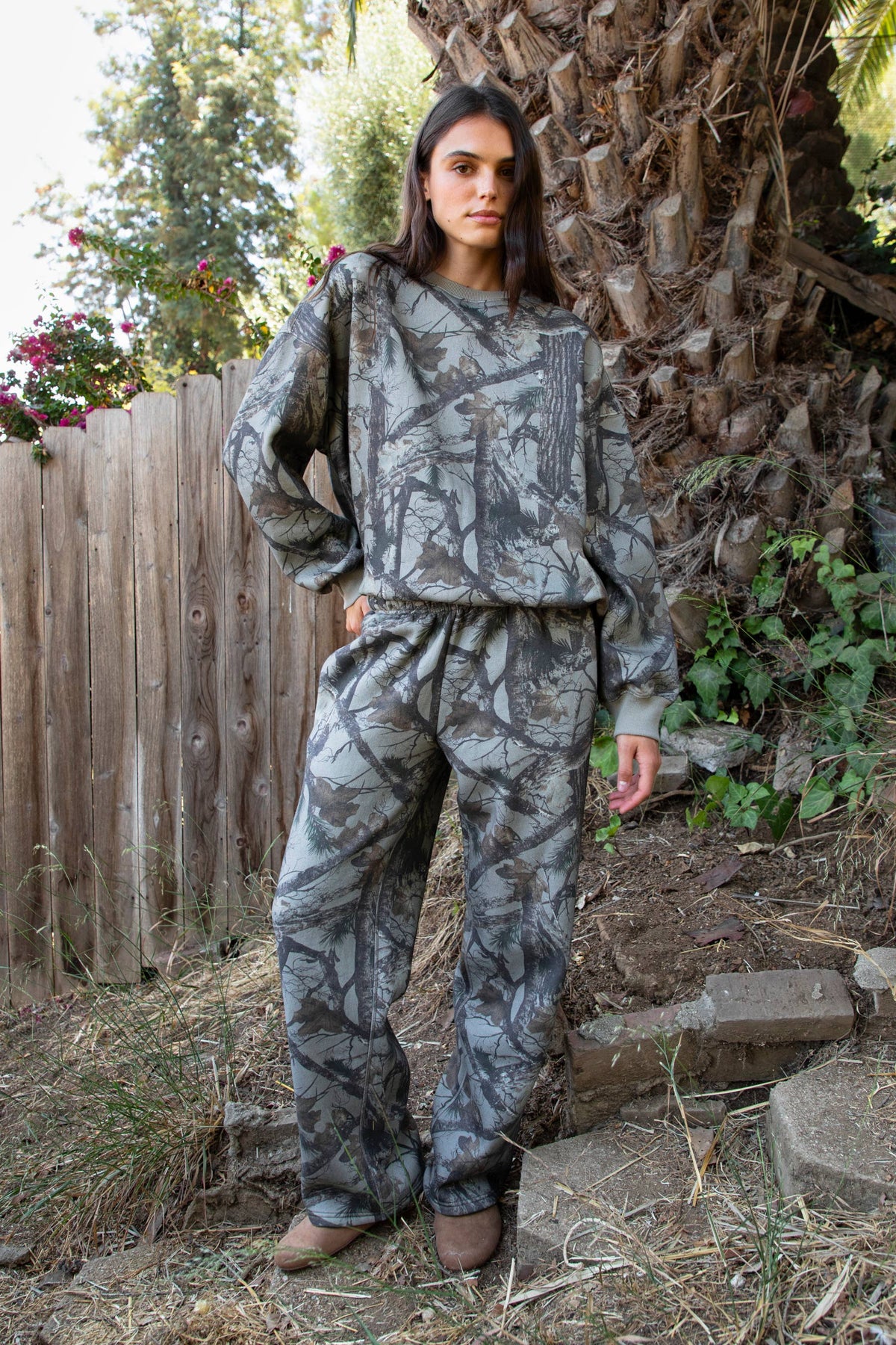 Woodland Camo Cloud Fleece Wide Leg Sweatpants