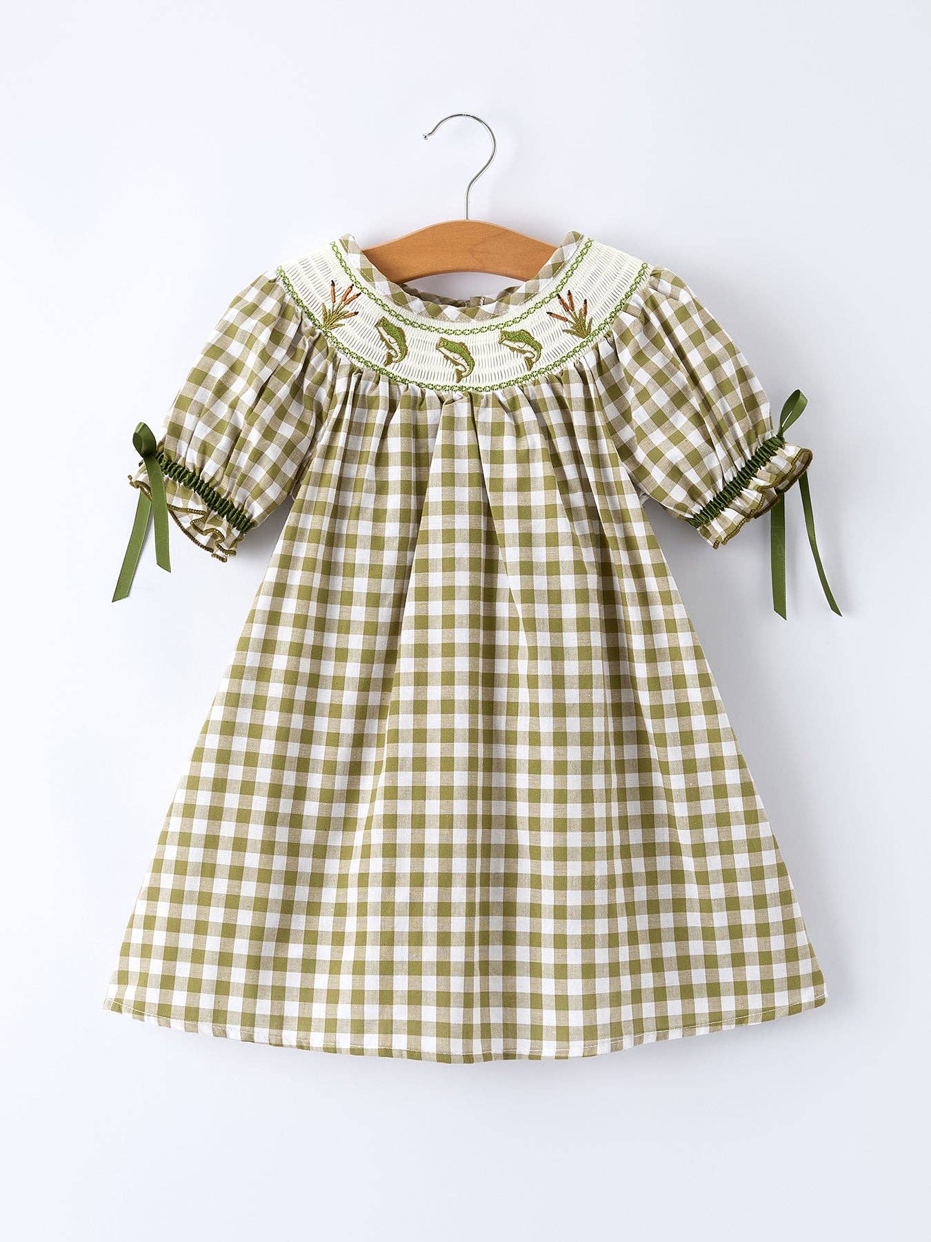 Green Fish Embroidered Smocked Dress